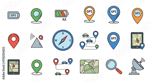 Collection of GPS and Navigation Icons.