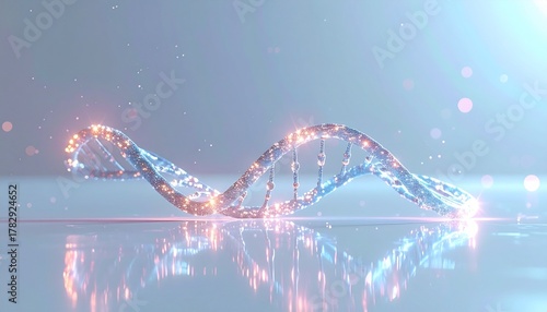 Abstract glowing DNA helix structure representing genetic code and scientific innovation in a futuristic technological environment for health and medical research