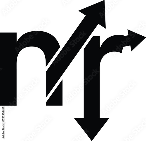 Direction arrow letter r logo vector, modern navigation symbol design, road path illustration concept, upward and downward movement graphic icon