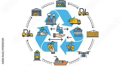 Circular Economy Supply Chain Logistics and Recycling Concept.