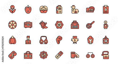 Collection of Icons Representing Various Objects and Concepts.