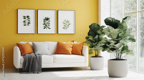 Modern living room large window right side has A bright