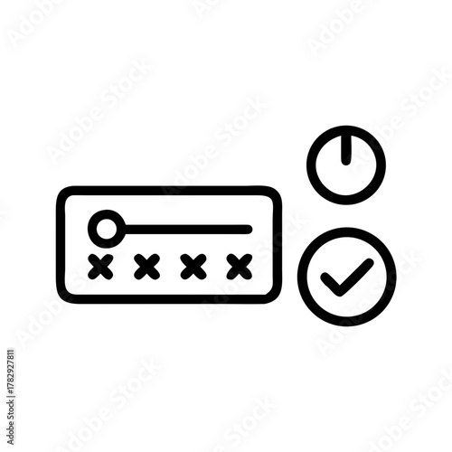 Secure password entry process with symbols representing power, confirmation, and security