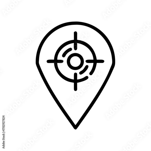 Simple location pin icon with a target in the center, representing accuracy and precision. The icon is clean and minimalist, conveying a sense of focus and direction.