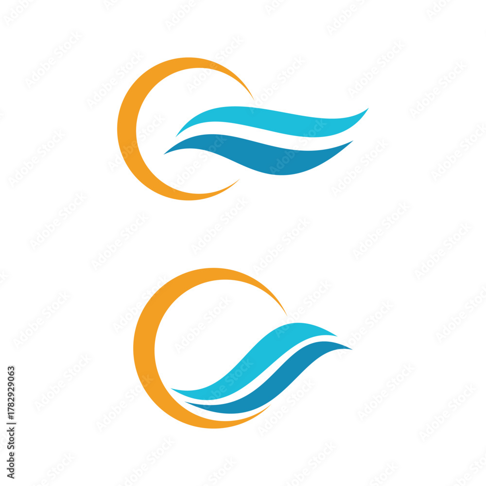 Fototapeta premium Water wave dynamic with sun concept icon set logo template for nature brand product, element event