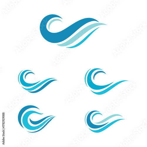 Water wave dynamic icon set logo template with C letter for nature brand product, element event