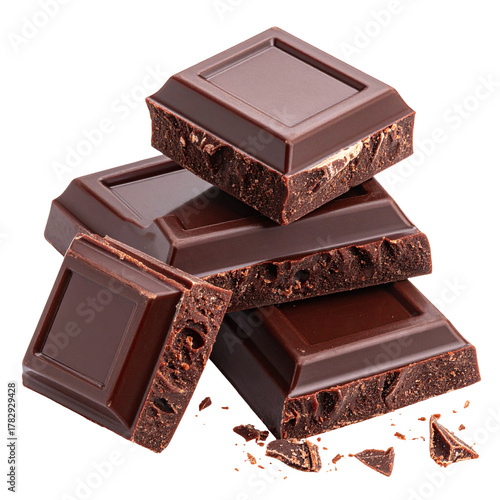 chocolate pieces isolated on white transparent background