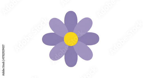 Cartoon purple daisy flower with yellow center isolated on transparent background