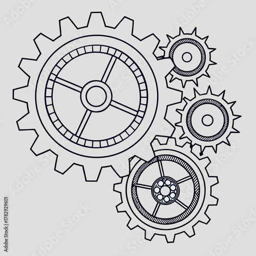 Gear wheels in a technical mechanism design infographic