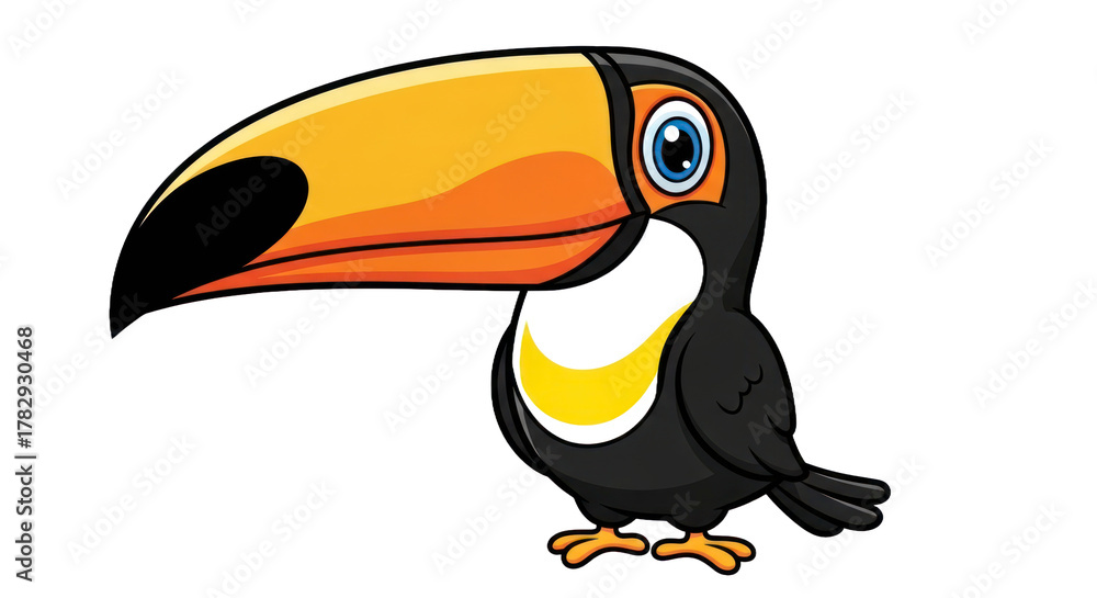 Obraz premium Cartoon toucan bird illustration with large yellow beak and transparent background