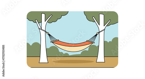 Hammock sways gently between two trees in a tranquil outdoor setting, inviting relaxation and peaceful escape into nature's embrace.