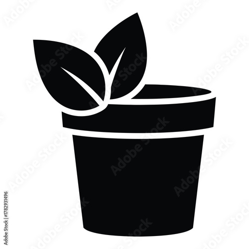 Elegant black silhouette of potted plant icon vector illustration design