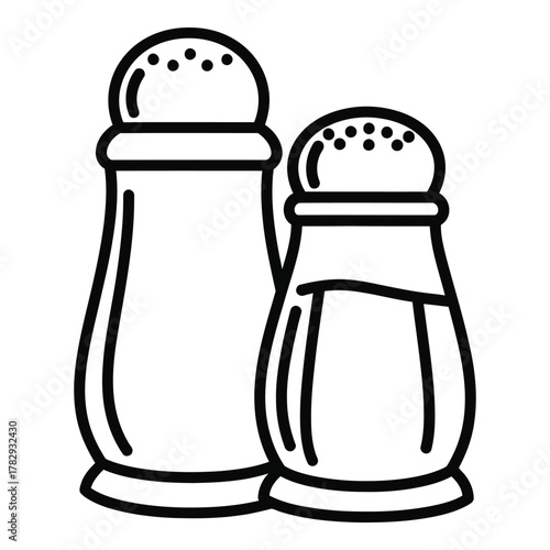 Elegant salt and pepper shakers in black line art style