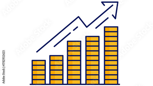 コインの金貨がきらきらと積み上がり、青い上昇線が描かれステーブルコインの成長、希望、繁栄を象徴