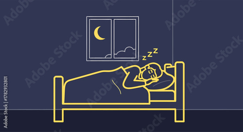 Man sleeping soundly in his bed at night with moon shining through the window, showcasing peaceful rest and relaxation.