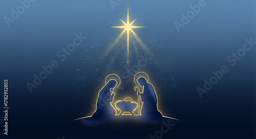 Holy family celebrating christmas nativity scene under star