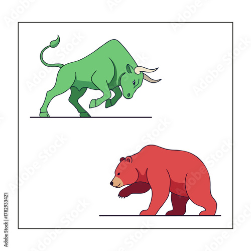 Bull and Bear Market flat Illustration