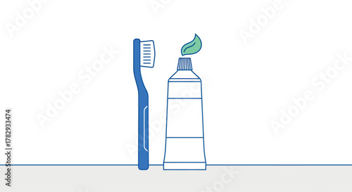 Toothbrush and toothpaste sitting on bathroom counter ready for morning dental hygiene routine, promoting cleanliness and fresh breath.