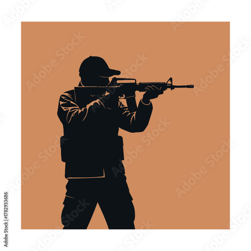 Silhouette of a Tactical Shooter Aiming a Rifle