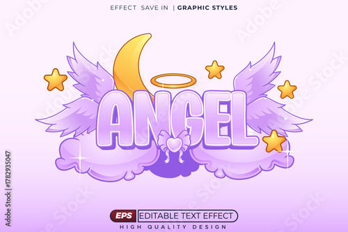 Editable 3d text effect angel for stream channel logo template design
