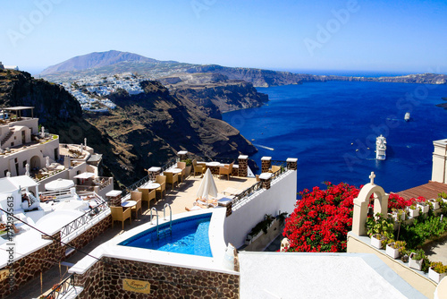Santorini, famous vacation destination volcanic Greek island in the Aegean Sea
