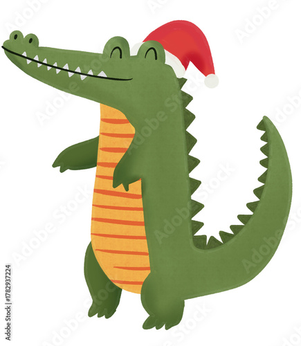 Santa Hat Crocodile PNG | Cute Alligator Christmas Character | Festive Animal Clipart