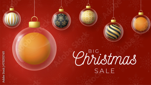 ping pong Christmas and New Year greeting banner. Merry Christmas golden greeting card with glass xmas ball as a bauble on red background. Vector illustration sport modern banner