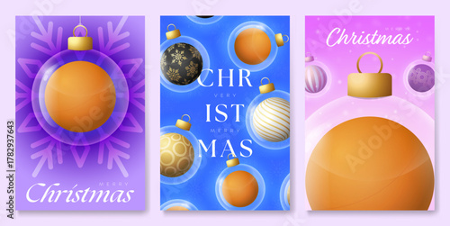 ping pong Christmas and New Year greeting banner set. Merry Christmas golden greeting card with glass xmas ball as a bauble collection. Vector illustration sport modern banner