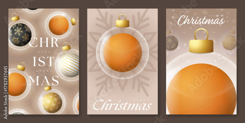 ping pong Christmas and New Year greeting banner set. Merry Christmas golden greeting card with glass xmas ball as a bauble collection. Vector illustration sport modern banner