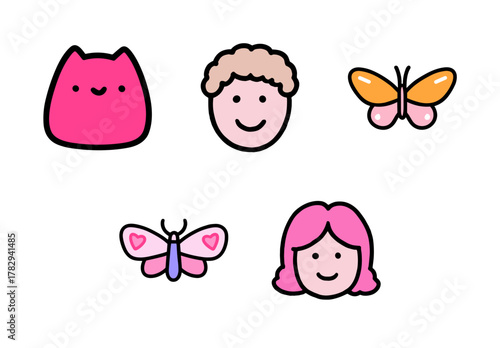 cute Faces & Butterflies Soft Character Pack