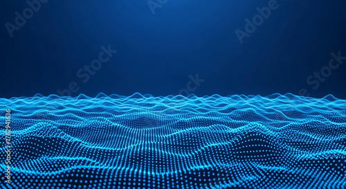 Fototapeta Naklejka Na Ścianę i Meble -  Abstract blue digital wave pattern with glowing dots image