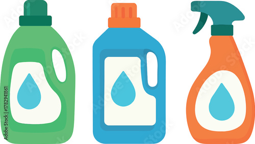 Colorful bottles of cleaning products essential for household hygiene and cleanliness demonstrating sanitation and freshness for a healthy home environment