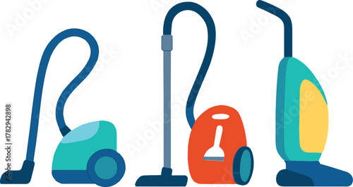 Colorful Vacuum Cleaners Illustration Set for House Cleaning Appliance Design and Vector Art Projects
