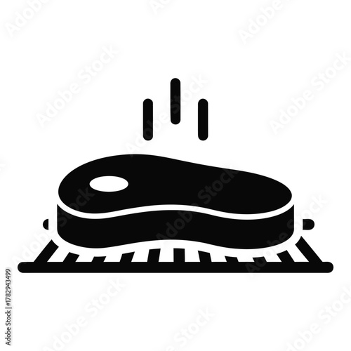 Icon of steak being cooked on a grill simple black drawing