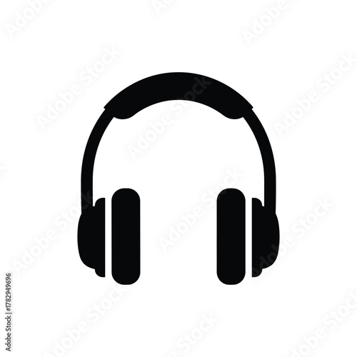 Over-ear headphones vector simple black icon, symbolizing audio, music, listening and sound. Headphones ideal for multimedia interfaces, music apps, audio equipment, podcasting.
