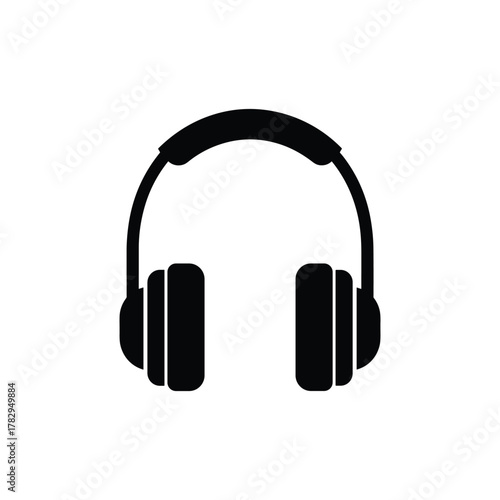Over-ear headphones vector simple black icon, symbolizing audio, music, listening and sound. Headphones ideal for multimedia interfaces, music apps, audio equipment, podcasting.
