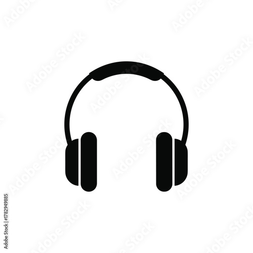 Over-ear headphones vector simple black icon, symbolizing audio, music, listening and sound. Headphones ideal for multimedia interfaces, music apps, audio equipment, podcasting.