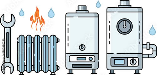 Bathroom Fixtures and Plumbing Tools Icon Set: Faucet, Toilet, Shower, Plunger, Water Heater

Bathroom Fixtures and Plumbing Tools Icon Set: Faucet, Toilet, Shower, Plunger, Water Heater