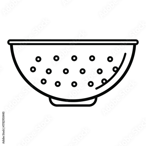 Minimalist line art illustration of a kitchen colander for draining food