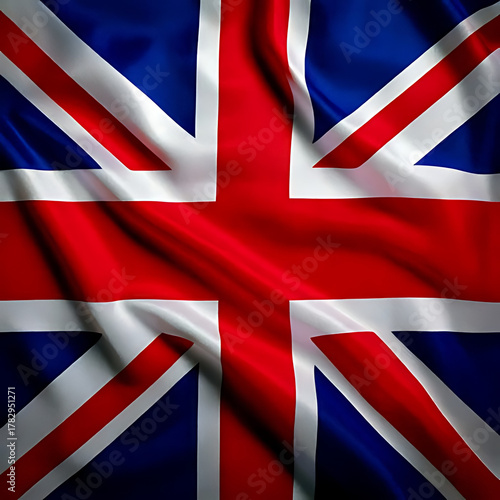 Waving Union Jack Flag with Vibrant Red, White, and Blue Colors