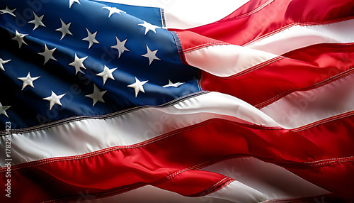 Waving American Flag with Bright Stars and Stripes Detail, Patriotic Symbol