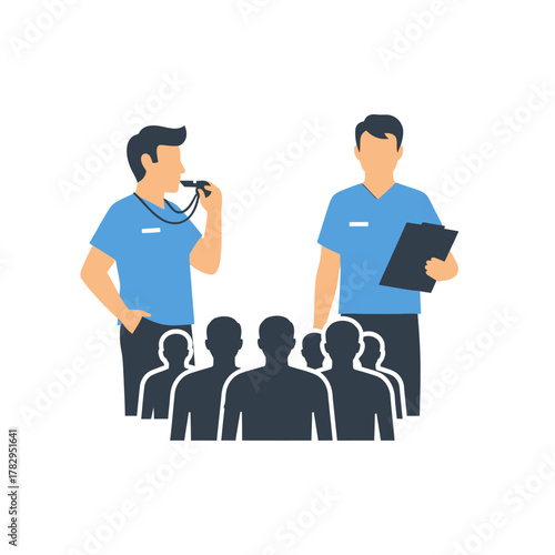 Coaches and Team - Training and Strategy Session Illustration.