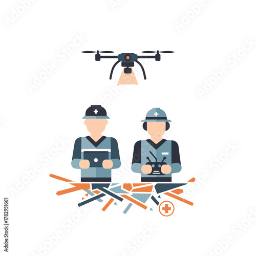 Drone Inspection Team with Drone, Tablet, and Remote Control.