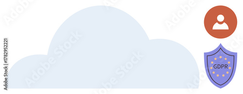 Cloud symbol, user profile icon, GDPR shield representing data privacy and regulatory compliance. Ideal for cloud security, data protection, tech policies, privacy rights, law, IT frameworks simple