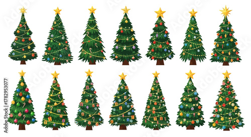Festive Christmas Trees Set Holiday Season Decorations