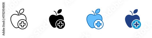 Healthy Food Multiple Style Icon Design Vector - apple with a medical cross, representing nutrition and health care