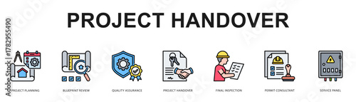 Project Handover Modern and clean web banner illustration featuring thematic icons for visual communication