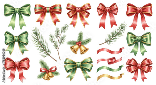Festive Christmas Bows and Ribbons A Collection of Holiday Decorations and Gift Wrapping Elements