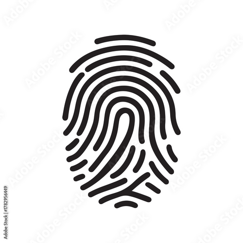 Fingerprint Single Black Print on White Background, Identification and Security