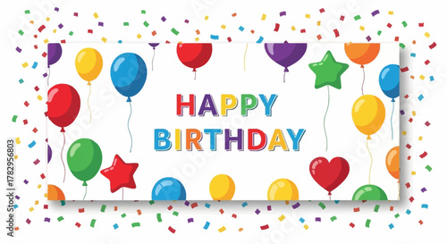 Colorful Happy Birthday Banner with Balloons, Confetti, and Festive Design for Celebrations